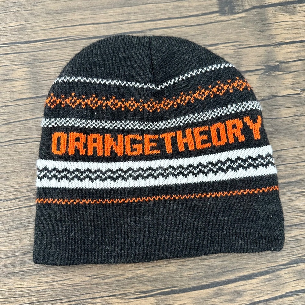 Orangetheory Fitness Knit Beanie Hat Gray Orange White Fair Isle Winter